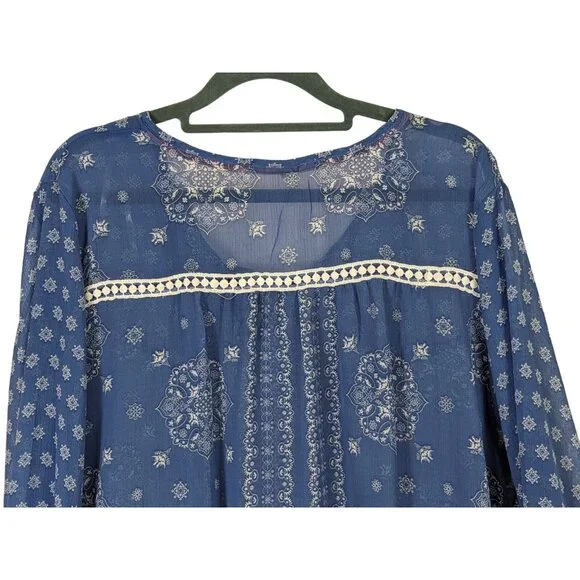Hint of Mint Women Top Plus Size 18W Blue Sheer Paisley  Bohemian Flowy Romantic - Picture 12 of 14
